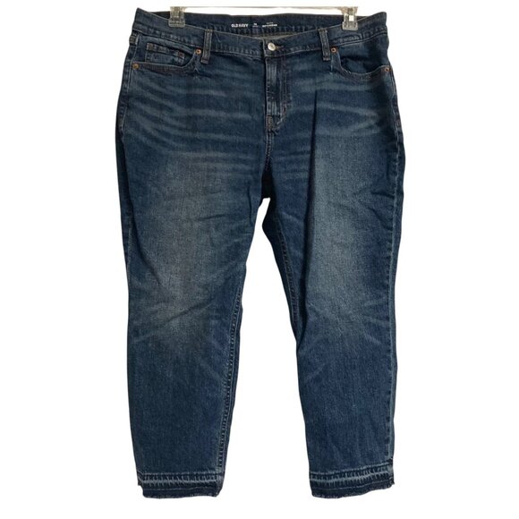 Women's OLD NAVY Unhemmed Mid-Rise Boyfriend Jeans Size 14 Petite - Picture 1 of 2